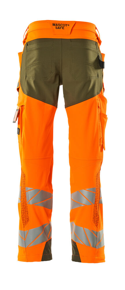 MASCOT ACCELERATE SAFE Trousers with kneepad pockets 19079 Hi-vis Orange/moss Green